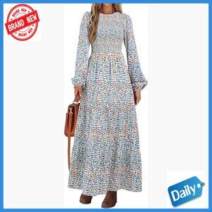 Long Sleeve Floral Maxi Dress Smocked Tiered Flowy Maternity Wedding Guest